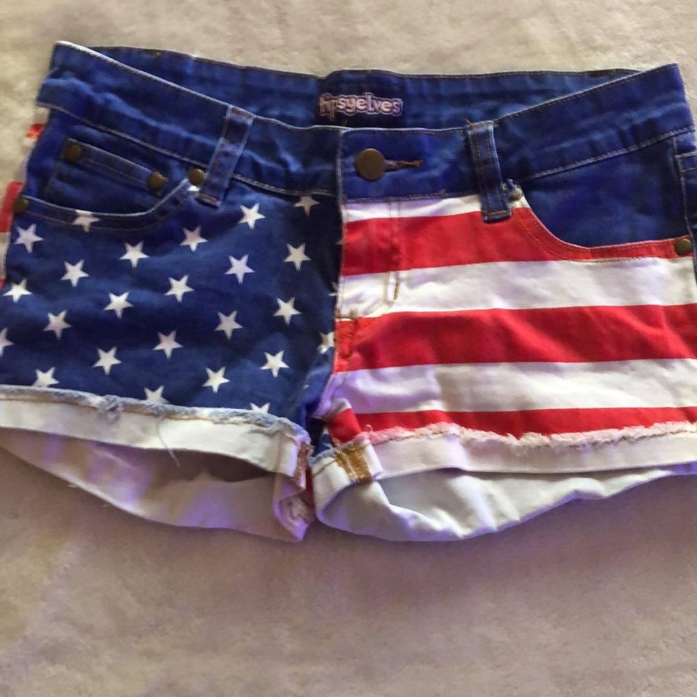 Tipsy Elves Blue and Red Jean Shorts American Flag Design